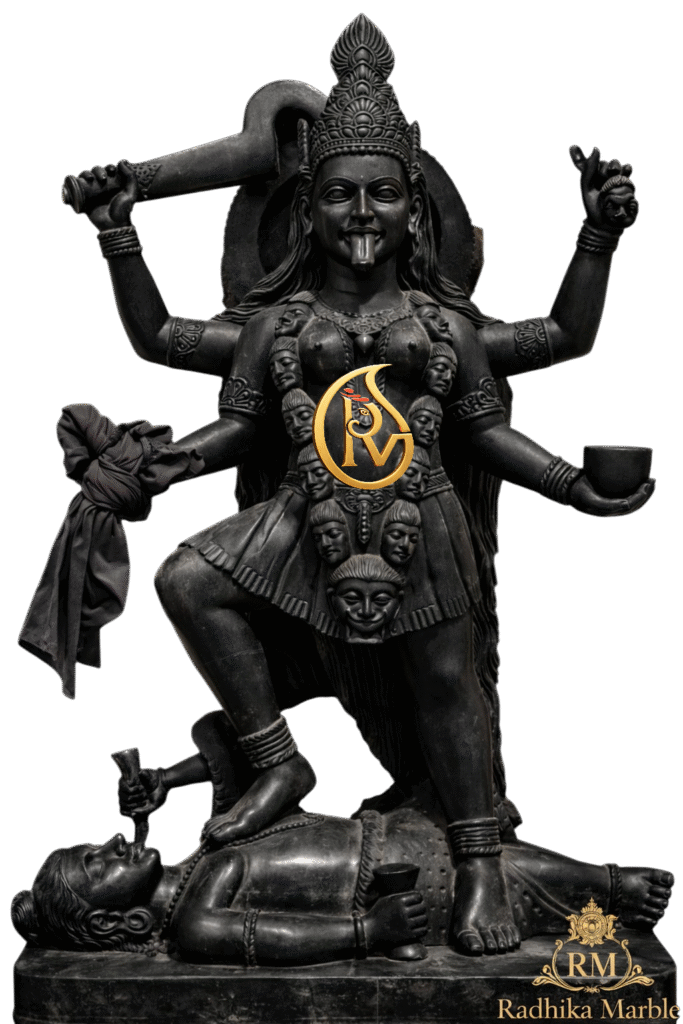 Black marble Kali Mata statue handcrafted for temple installation and devotional worship