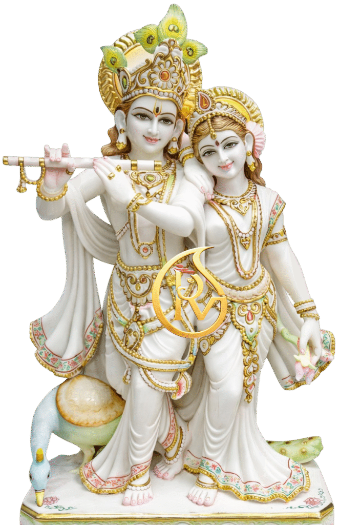 ISKCON style marble Radha Krishna statue