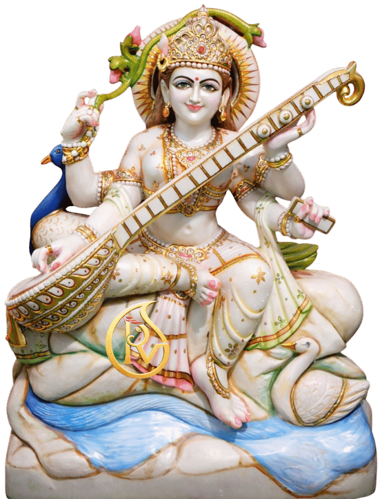Makrana white marble Saraswati Mata moorti handcrafted in India