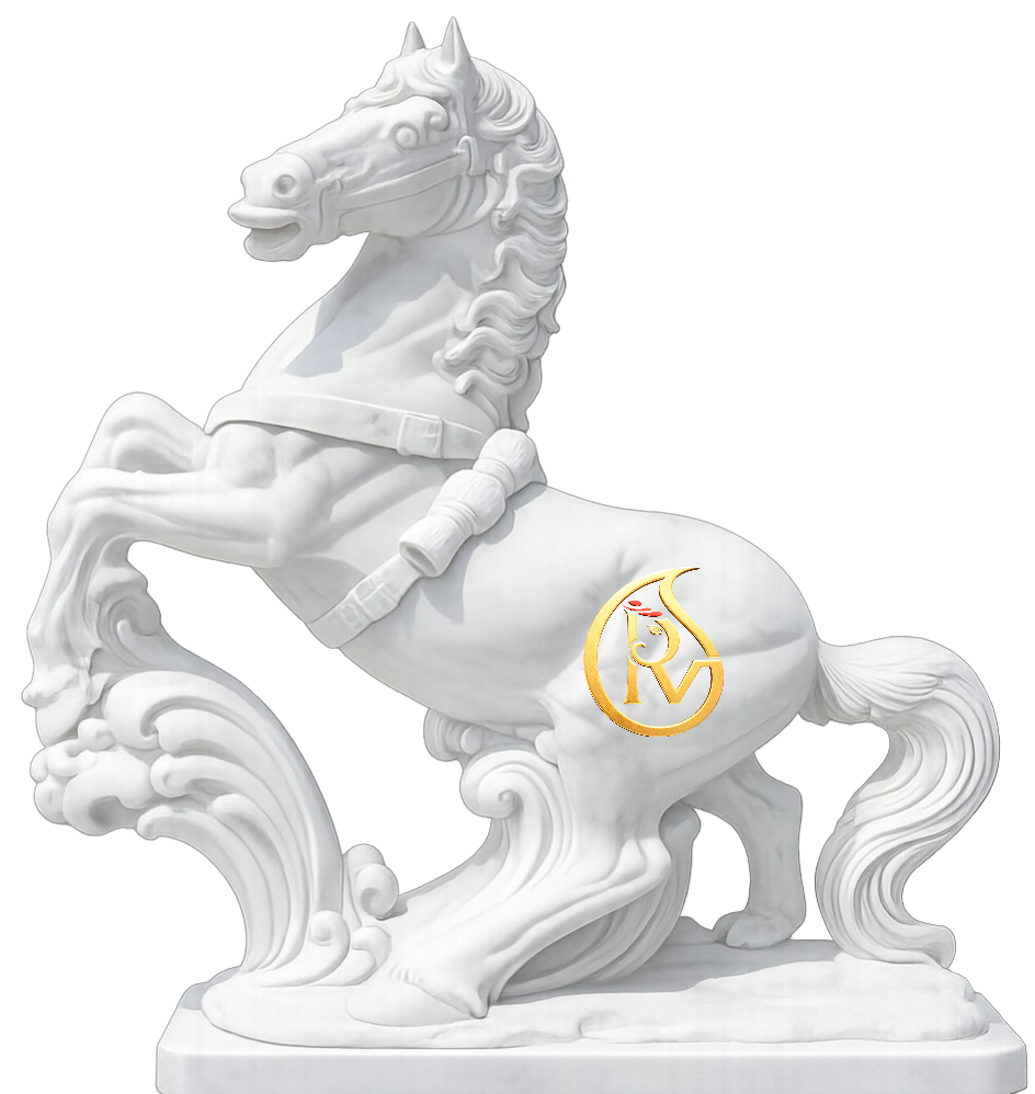 Handcrafted decorative marble running horse statue for garden decor, villa entrance, and architectural landscaping