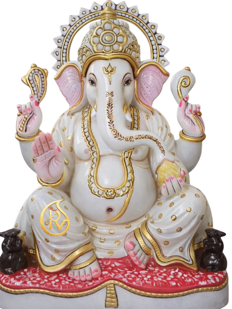 Premium handcrafted white marble Ganesh idol