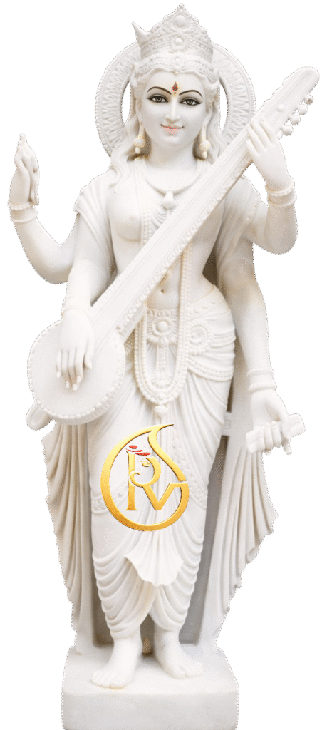 Premium handcrafted white marble Saraswati statue