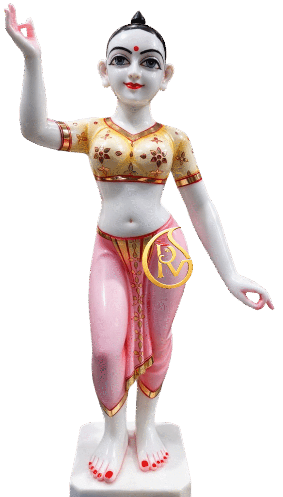Decorative ISKCON Radha Krishna marble idol for temple and home mandir worship