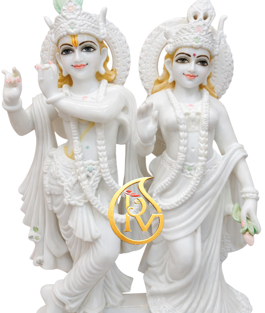 Large size white marble Radha Krishna statue