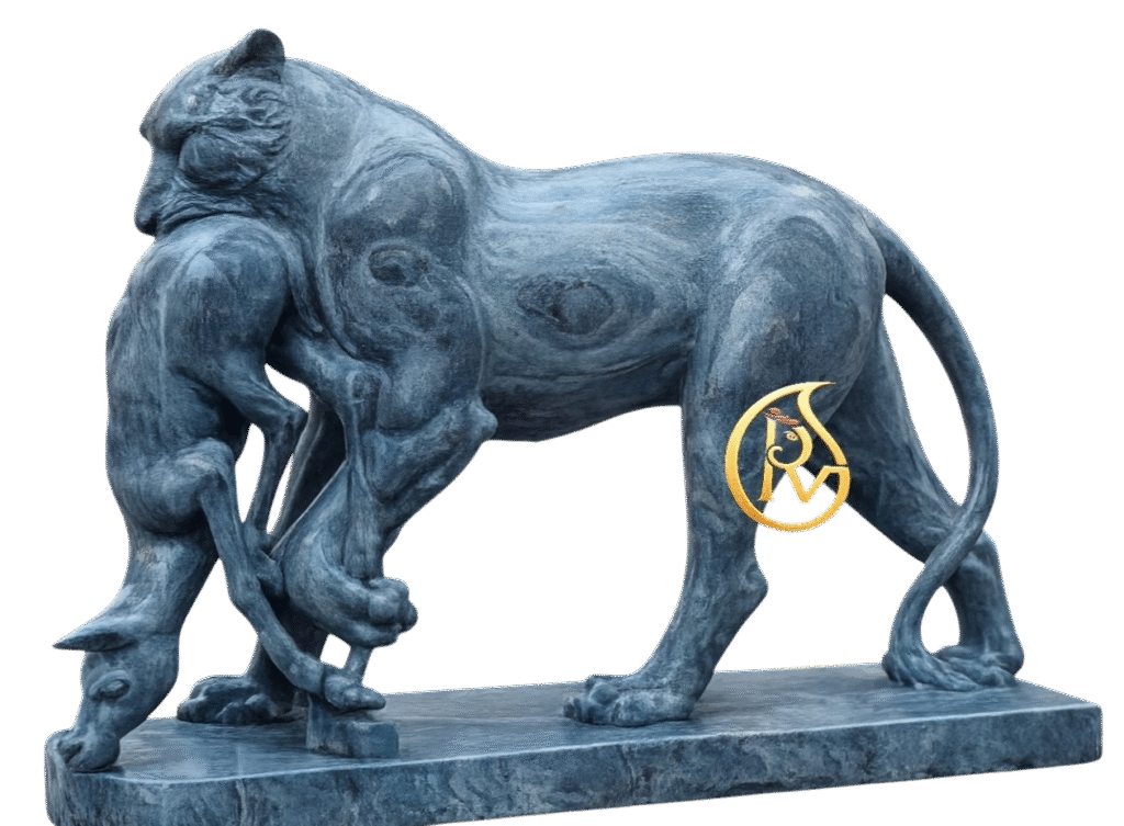 Handcrafted marble cheetah statue sculpture for garden decor, luxury villa entrance, and architectural landscaping