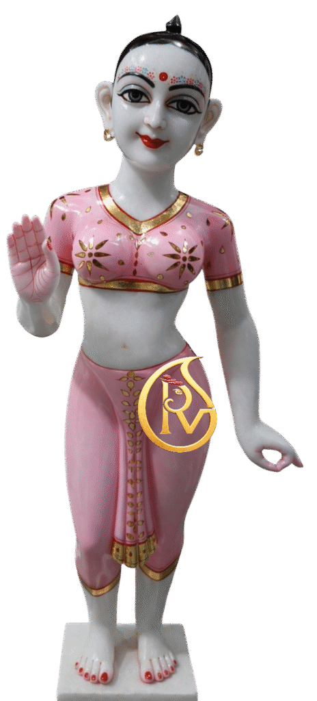 Handcrafted Radha Krishna marble statue in ISKCON style for temple worship