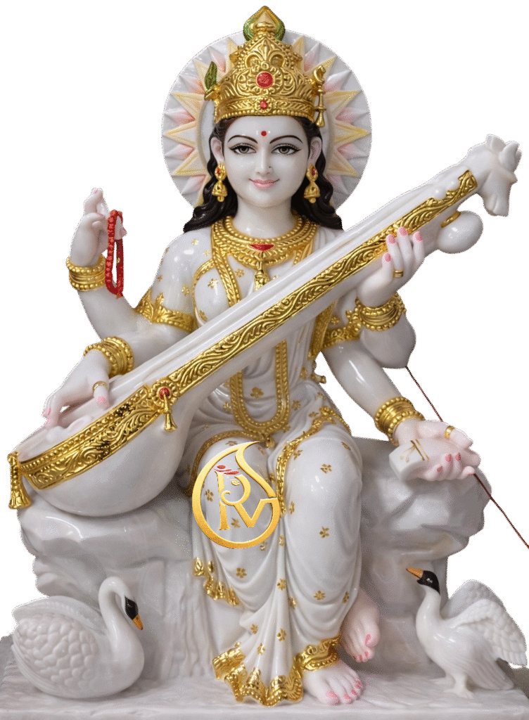 Handmade Makrana marble Saraswati idol