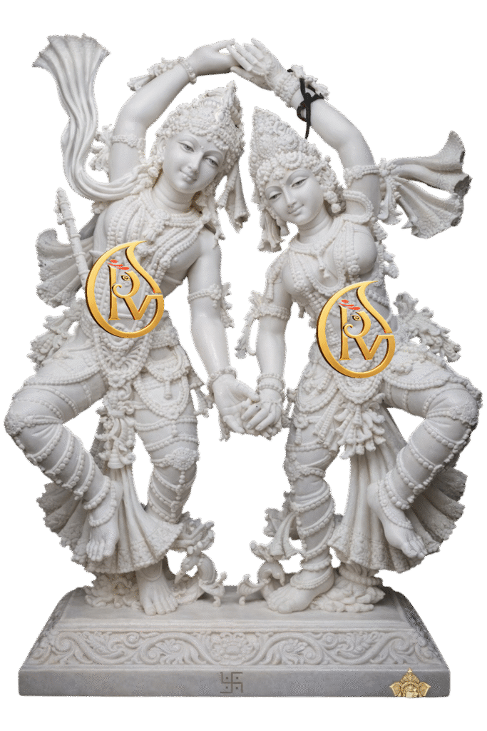 Handcrafted Radha Krishna dancing marble statue made from Makrana white marble