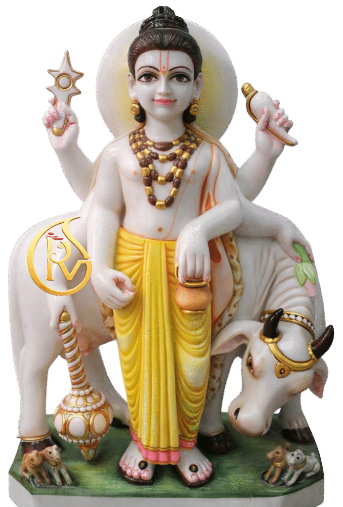 Handcrafted white marble Bhagwan Dattatreya statue for temple and home mandir worship made from Makrana marble