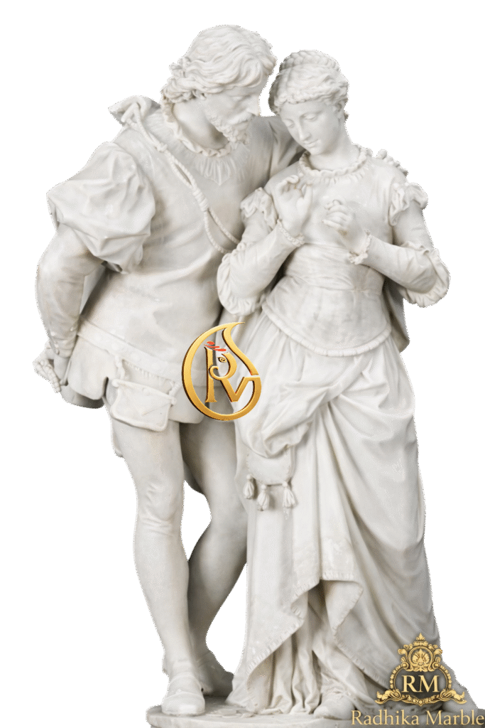 Handcrafted white marble couple love statue sculpture for home decor and garden decoration