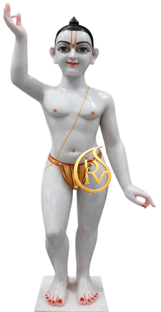 Makrana marble ISKCON Radha Krishna statue with detailed carving for temple installation