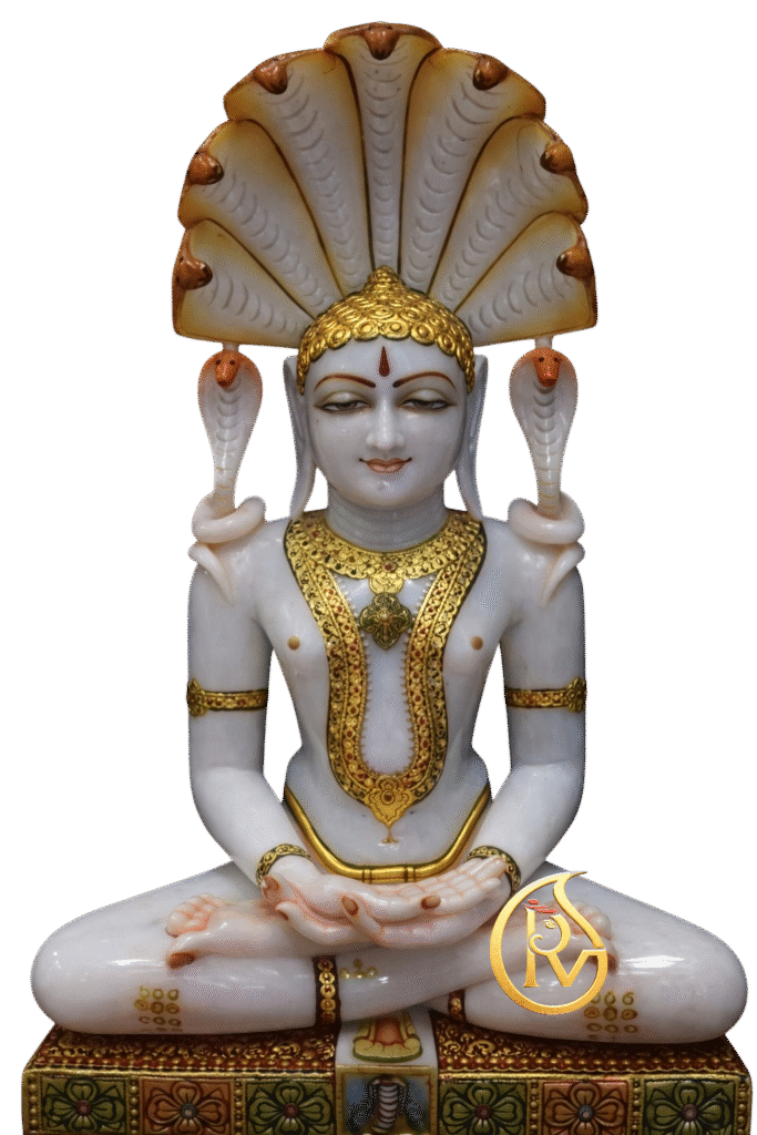 Handcrafted white marble Jain Muni statue for Jain temple and meditation hall made from Makrana marble