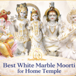 White marble moorti for home temple including Ganesh idol, Radha Krishna statue, Shiva statue and Saraswati idol handcrafted in Jaipur by Radhika Marble