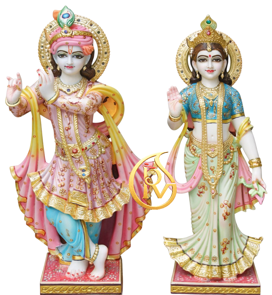 Temple installation marble Radha Krishna statue