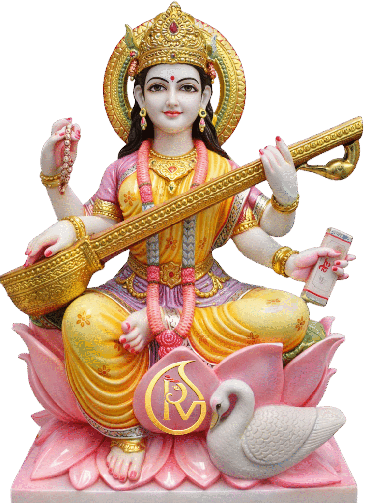 Temple installation marble Saraswati statue